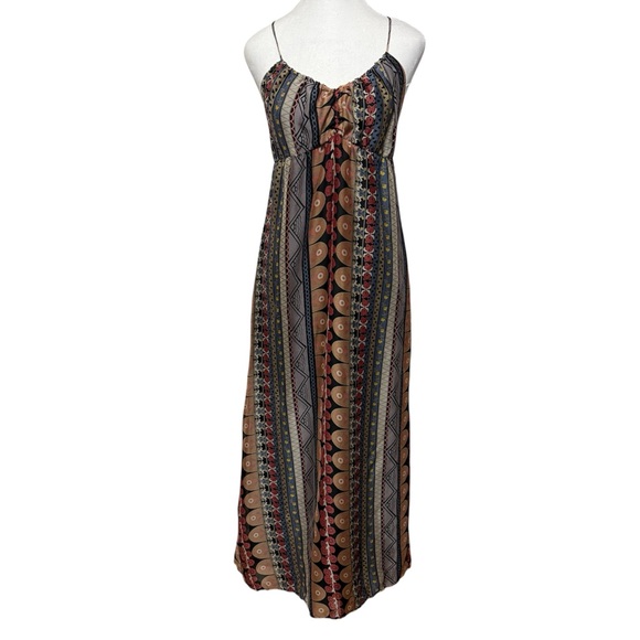 Glam Y2K Babydoll Bohemian Maxi Dress Women’s Medium Earthy Geometric Sleeveless - Picture 1 of 12